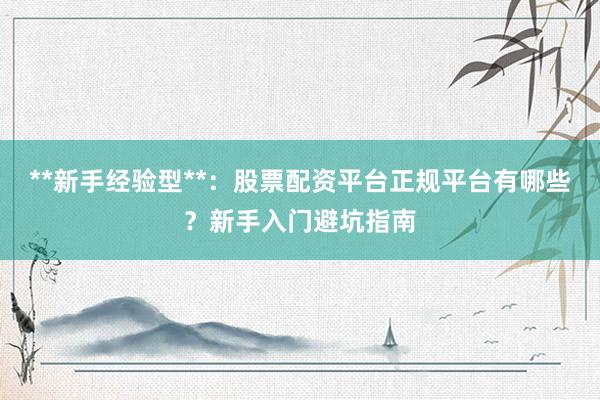 **新手经验型**：股票配资平台正规平台有哪些？新手入门避坑指南