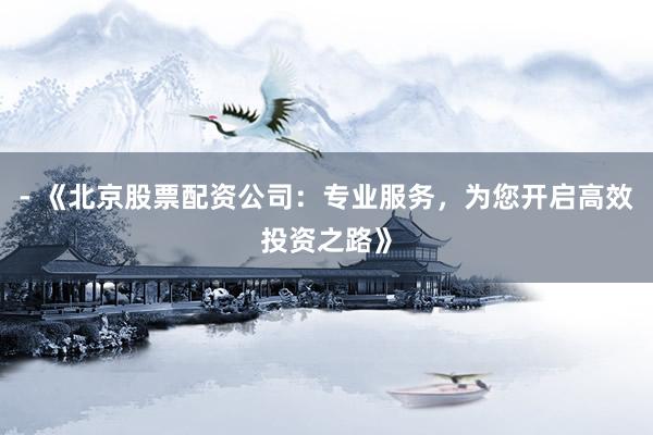 - 《北京股票配资公司：专业服务，为您开启高效投资之路》