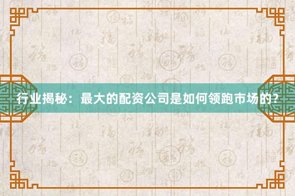 行业揭秘：最大的配资公司是如何领跑市场的？