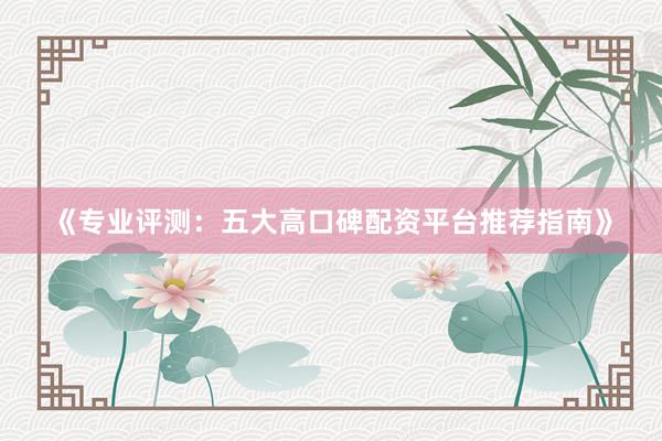 《专业评测：五大高口碑配资平台推荐指南》