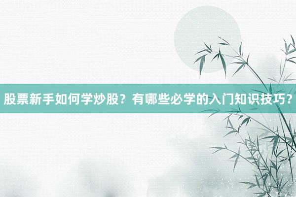 股票新手如何学炒股？有哪些必学的入门知识技巧？
