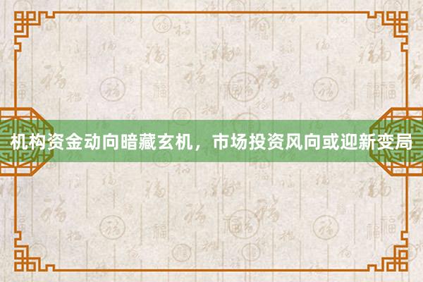 机构资金动向暗藏玄机，市场投资风向或迎新变局