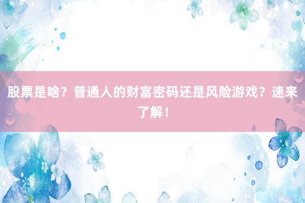 股票是啥？普通人的财富密码还是风险游戏？速来了解！