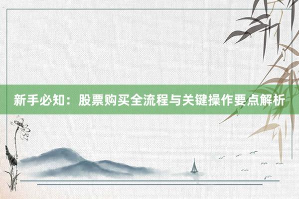 新手必知：股票购买全流程与关键操作要点解析