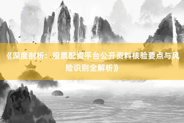 《深度剖析：股票配资平台公开资料核验要点与风险识别全解析》