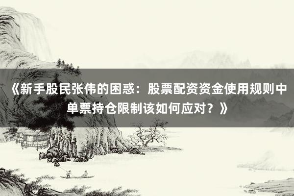 《新手股民张伟的困惑：股票配资资金使用规则中单票持仓限制该如何应对？》