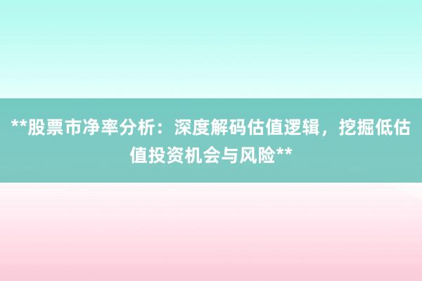 **股票市净率分析：深度解码估值逻辑，挖掘低估值投资机会与风险**