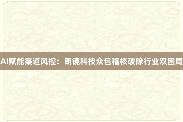 AI赋能渠道风控：朗镜科技众包稽核破除行业双困局