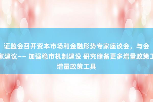 证监会召开资本市场和金融形势专家座谈会，与会专家建议—— 加强稳市机制建设 研究储备更多增量政策工具