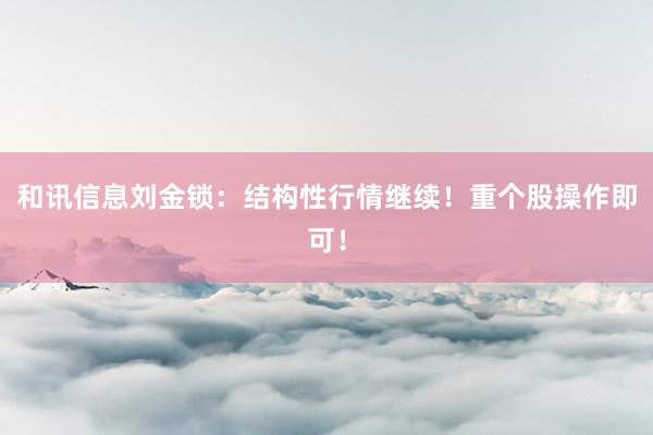 和讯信息刘金锁：结构性行情继续！重个股操作即可！