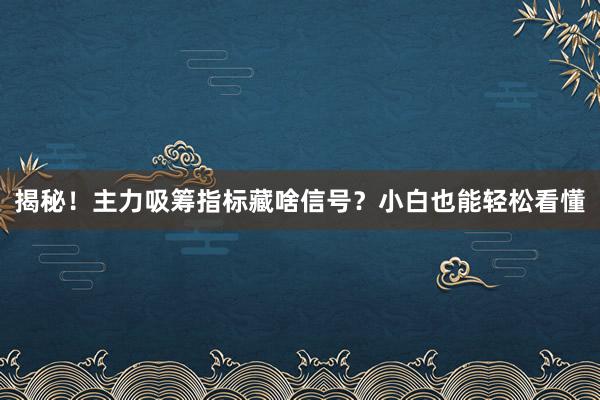 揭秘！主力吸筹指标藏啥信号？小白也能轻松看懂